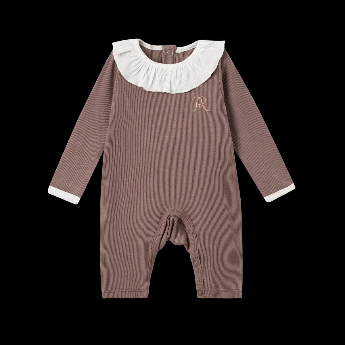 Classic Ribbed Modal Ruffle-Collar Long-Sleeve Romper