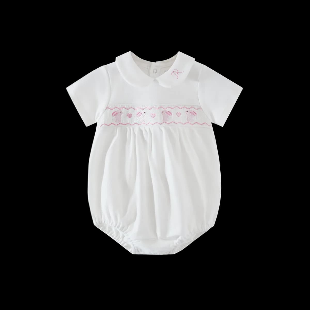 Rabbit Embroidered Cotton Short Romper