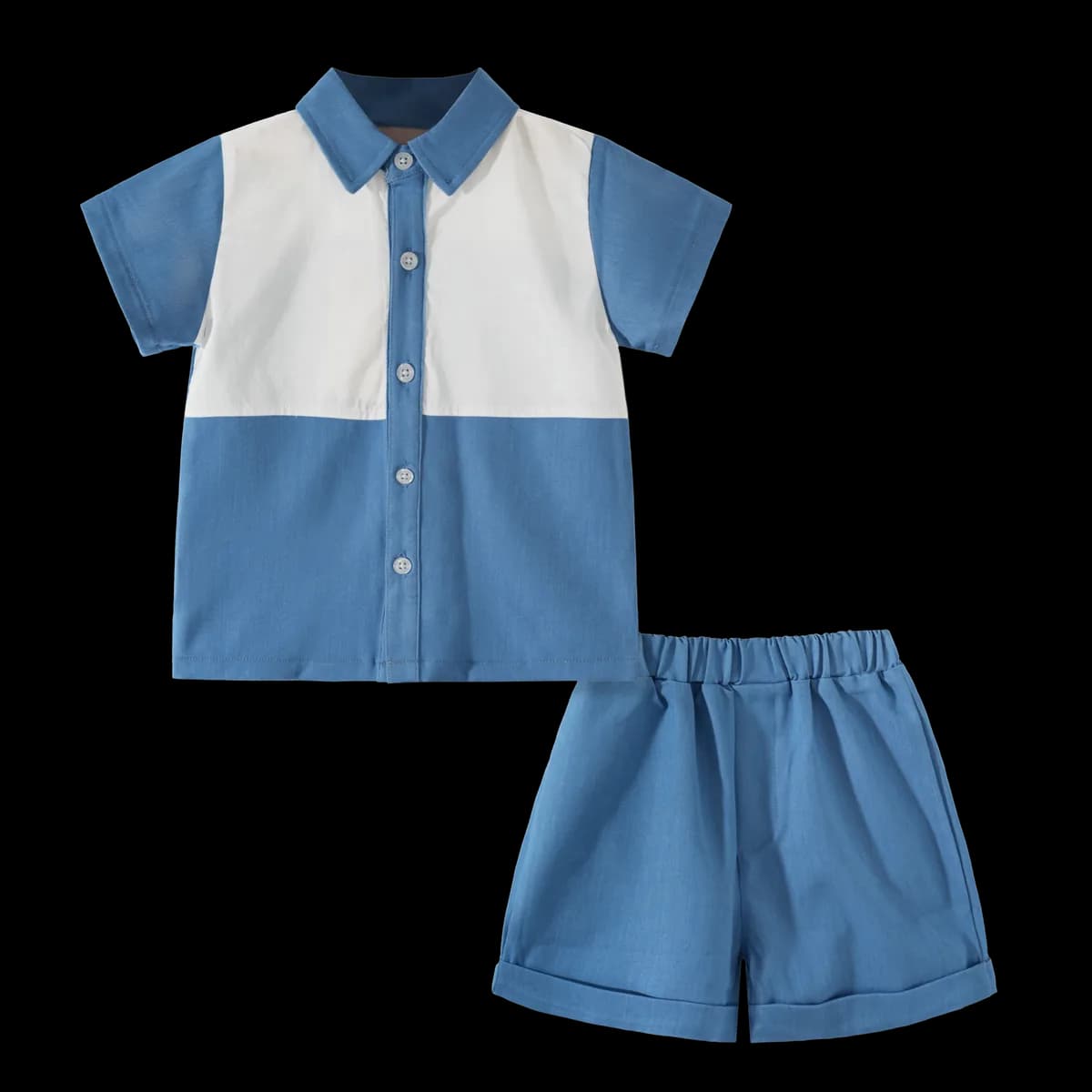 Blue and White Cotton Shirt & Shorts Set