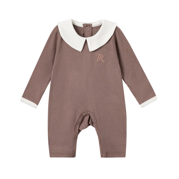 Classic Ribbed Modal Collared Long-Sleeve Romper