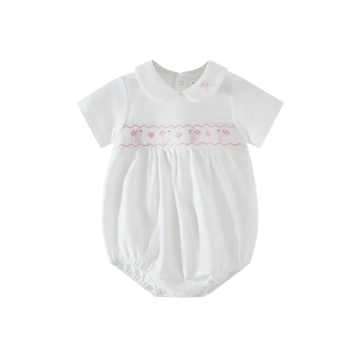 Rabbit Embroidered Cotton Short Romper