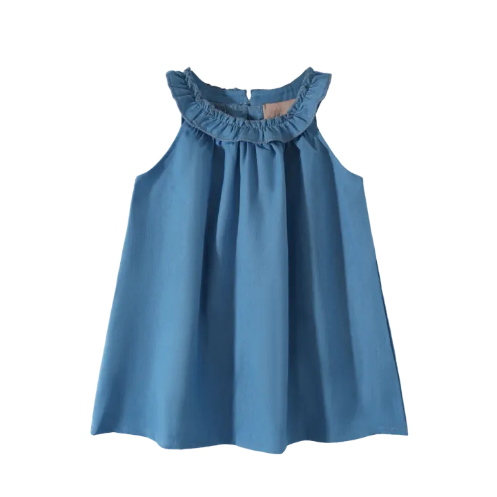 Denim-Blue Cotton A-Line Dress
