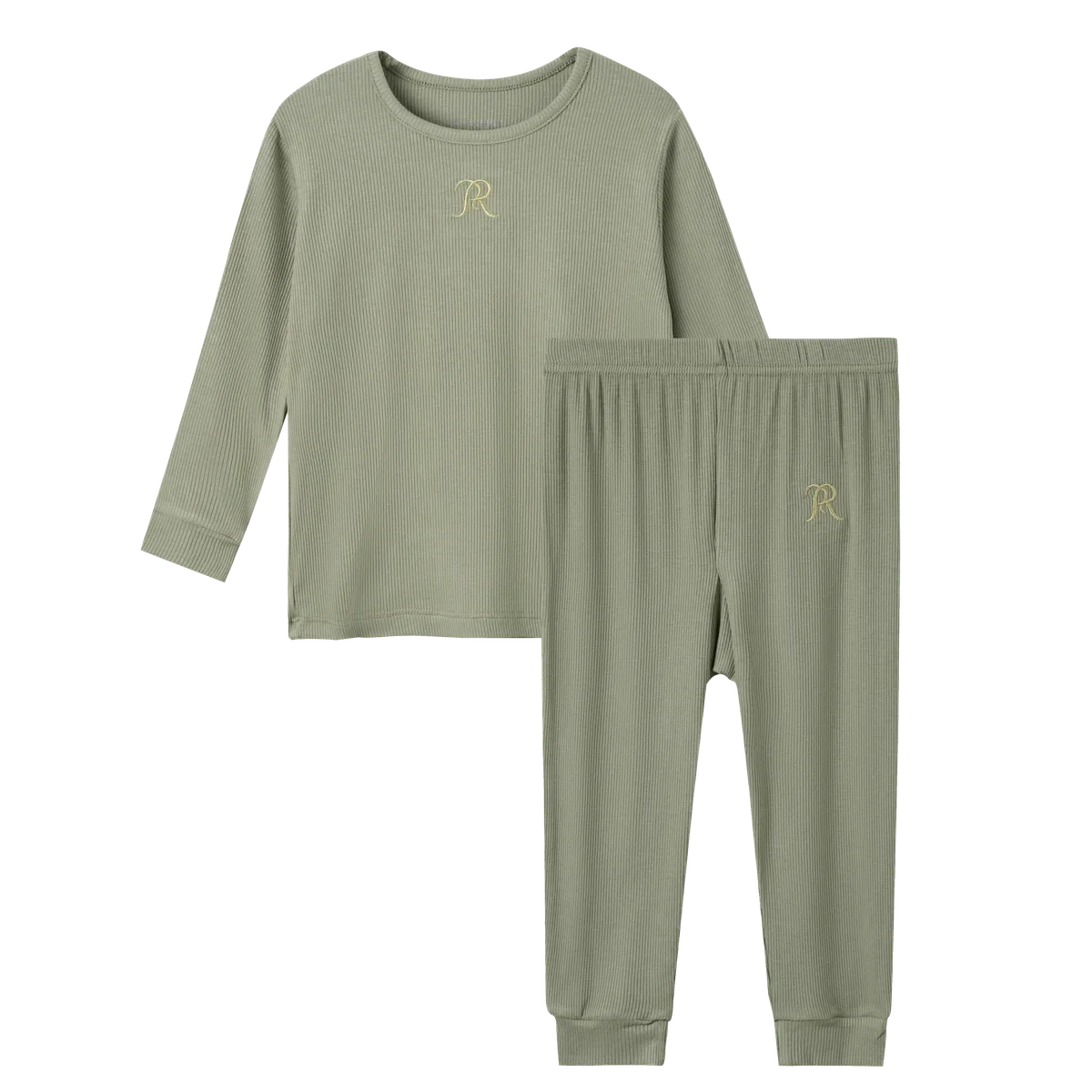 RiceRice Baby ribbed modal pajama top and pants in Pickle