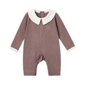 Classic long-sleeve collar baby romper in soft modal fabric in brown