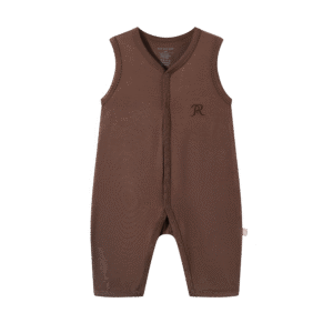 Cocoa brown sleeveless bamboo baby romper with button front closure